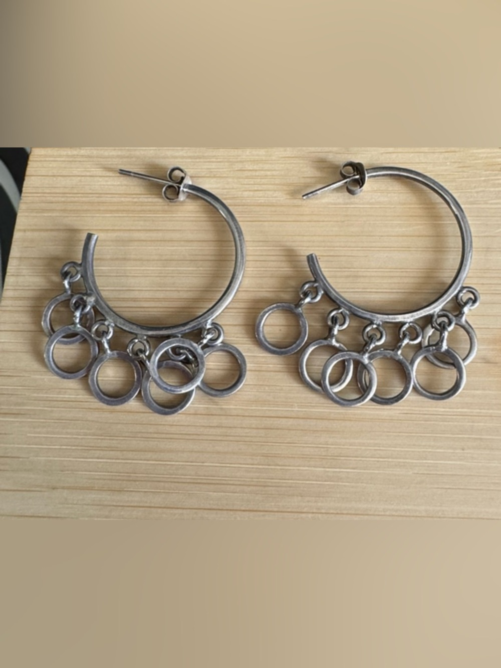 Sterling Silver Hoop Dangle Earrings with Ring Charms